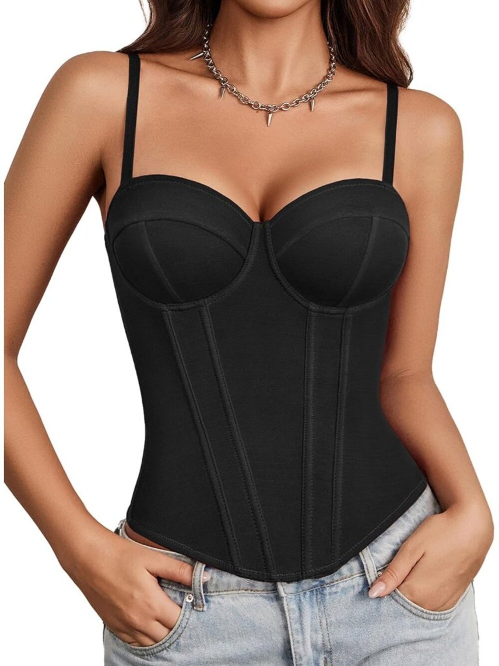 Women Black Sweetheart Neck Adjustable Straps Underwire Bustier Sexy Corset Top